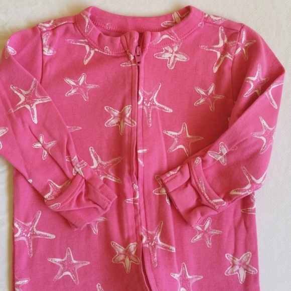 old navy pink starfish cotton zipper footie sleeper pajamas 3-6 months baby girl - Picture 2 of 6
